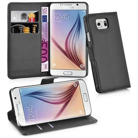 Custodia Compatibile Con Samsung Galaxy S6 In Nero Carbone - Coperchio Protettiva Con Chiusura Magnetica, Funzione Stand E Tasca Per Le Carte - Foto 1