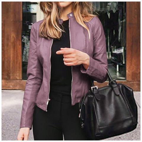 SLOWMOOSE - Giacca Di Pelle Slim Fit Da Donna, Classico Pu Motociclista Da  Moto, Autunno, Inverno, Cappotto Con Cerniera Di Base, Capispalla,  Streetwear [ viola / L] - ePRICE