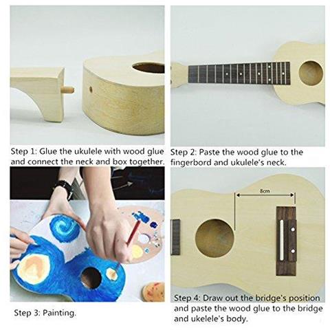 21 Pollici Ukulele Kit Fai Da Te Crea Il Tuo Ukulele Fai Da Te Kit Soprano Ukulele Hawaii Kit Ukulele Chitarra Hawaii Lavoro Manuale Kit Con Strumenti Di Installazione Per I Bambini Amici Famiglia Amateur - Foto 4