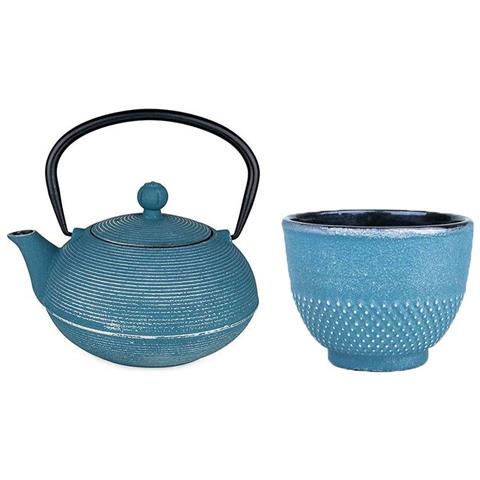 Teiera In Ghisa Blu Asagao 0.9 L + Tazza In Ghisa Blu E Argento - Foto 1