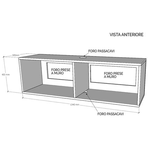 Base Tv Ribalta Con Passa Cavi L.133,6 H.40 P.39,2 Con Piedini Bianco Frassino - Foto 2