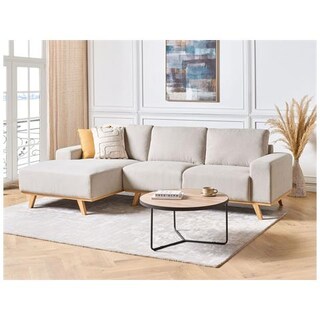 Beliani Divano 3 Posti In Tessuto Beige - Stile Chesterfield Inglese, Struttura In Legno Di Eucalipto, Gambe In Acciaio, 215x87x71 Cm