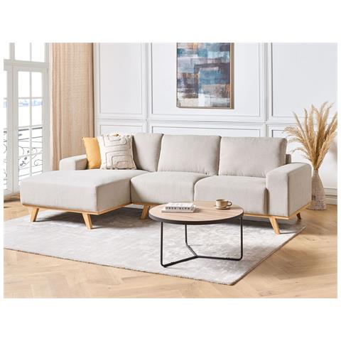 Beliani Divano 3 Posti In Tessuto Beige - Stile Chesterfield Inglese, Struttura In Legno Di Eucalipto, Gambe In Acciaio, 215x87x71 Cm