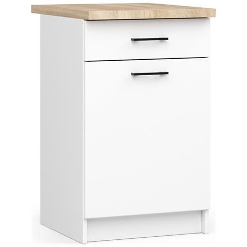 Mobile cucina modulare con piano di lavoro OLIWIA, 1 anta e 1 cassetto, 50x46x85 cm, Colore Bianco - Foto 1