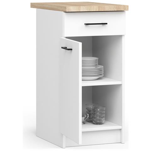 Mobile cucina modulare con piano di lavoro OLIWIA, 1 anta e 1 cassetto, 50x46x85 cm, Colore Bianco - Foto 2