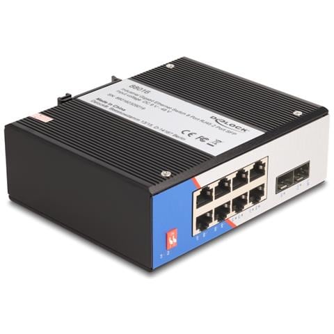 Switch industriale Gigabit Ethernet 8 porte RJ45 2 porte SFP per guida DIN - Foto 1
