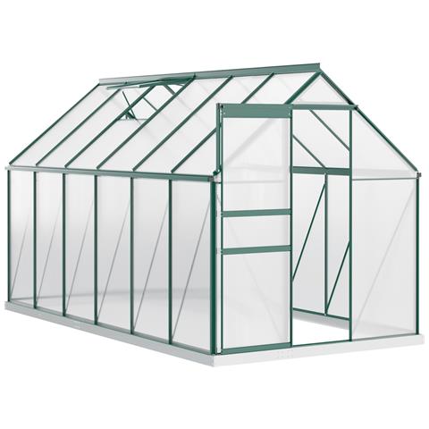 Serra Da Giardino In Policarbonato 190x375x199cm, Con Finestra Apribile E Porta Scorrevole, Struttura In Alluminio, Verde - Foto 1