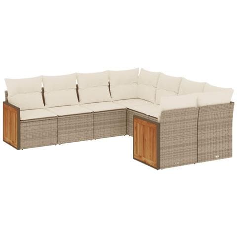 Set Divano Da Giardino 8 Pz Con Cuscini Beige In Polyrattan - Foto 1