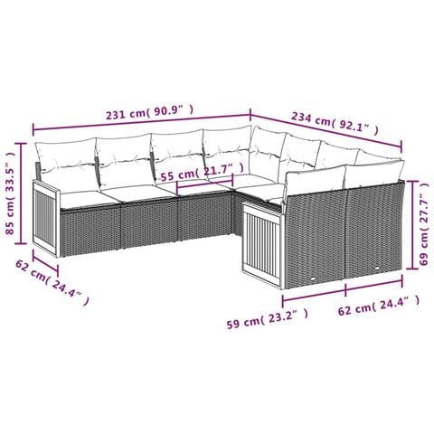 Set Divano Da Giardino 8 Pz Con Cuscini Beige In Polyrattan - Foto 2