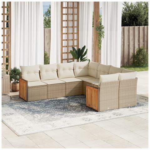 Set Divano Da Giardino 8 Pz Con Cuscini Beige In Polyrattan - Foto 3