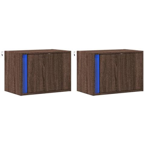 Comodini A Parete Con Luci Led 2 Pz Rovere Marrone - Foto 3