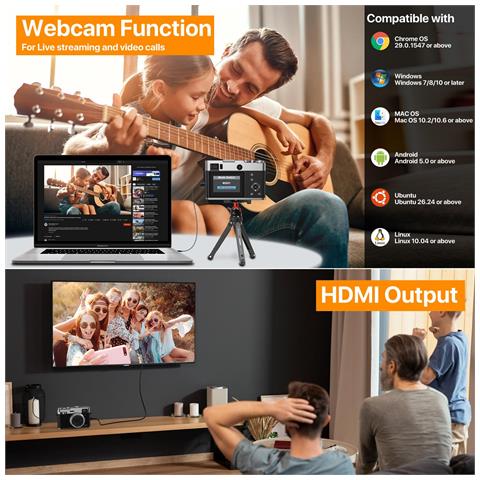 Fotocamera Digitale 5k Con Fotocamere Anteriore E Posteriore, Mirino, Autofocus, Anti-shake Black - Foto 7