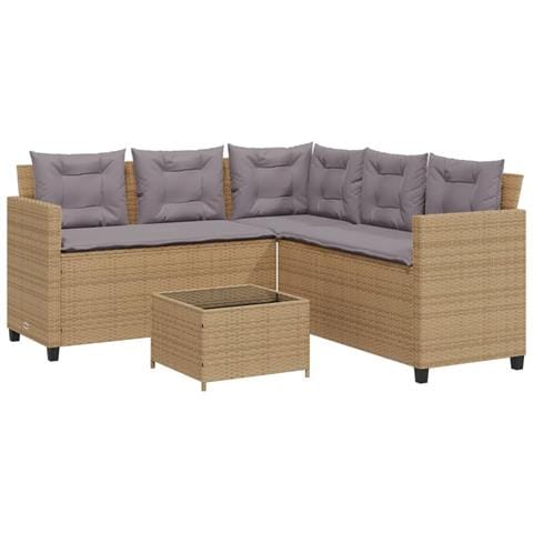 Divano da Giardino con Tavolo e Cuscini a L Beige in Polyrattan - Foto 1