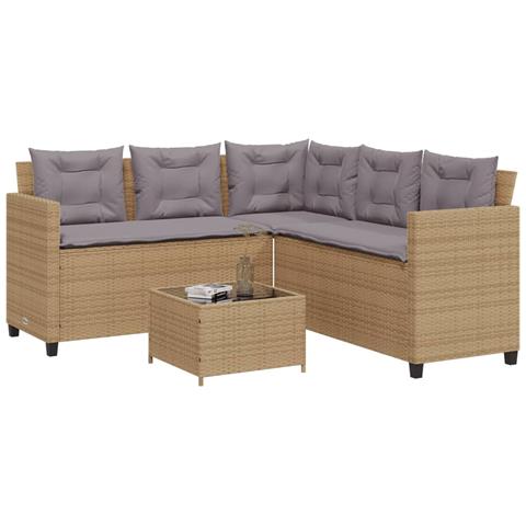 Divano da Giardino con Tavolo e Cuscini a L Beige in Polyrattan - Foto 10