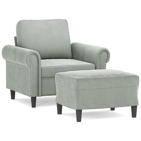 Lusso Casadino -  Poltrona Con Poggiapiedi Grigio Chiaro 60 Cm In Velluto - Foto 1