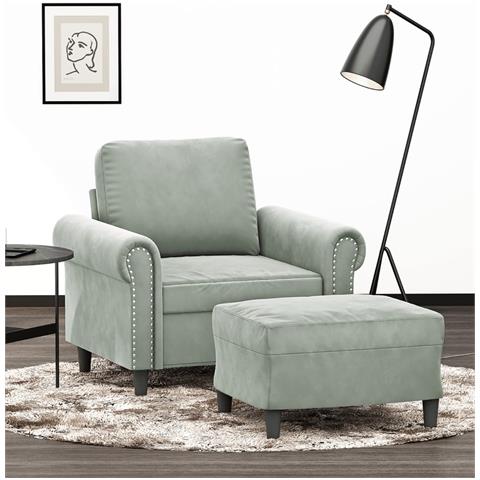 Lusso Casadino -  Poltrona Con Poggiapiedi Grigio Chiaro 60 Cm In Velluto - Foto 7