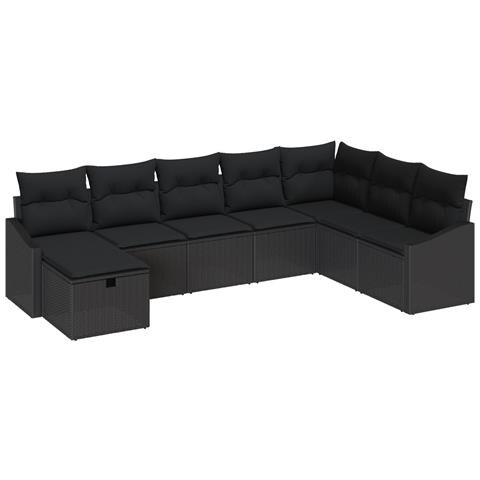 Set da Divano da Giardino 8 Pezzi con Cuscini Nero Polyrattan - Foto 1