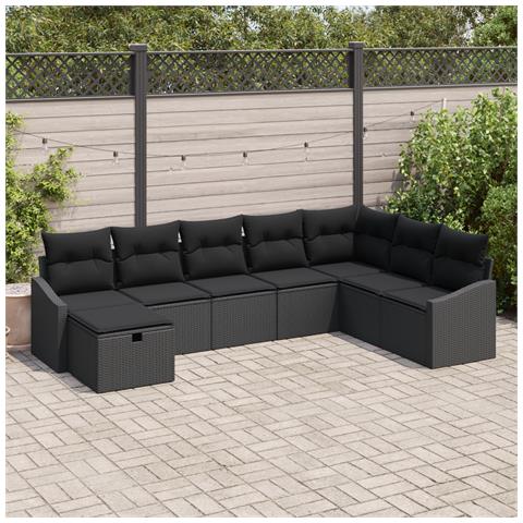 Set da Divano da Giardino 8 Pezzi con Cuscini Nero Polyrattan - Foto 2