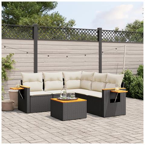 Set Divano da Giardino 6 pz con Cuscini Nero in Polyrattan - Foto 2