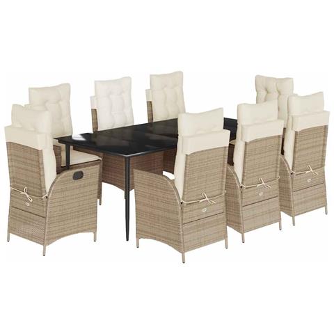Set da Pranzo da Giardino 9 pz con Cuscini Beige in Polyrattan - Foto 1