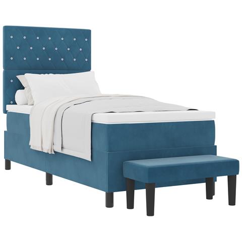 Letto a Molle con Materasso e Panchina Blu Scuro 90x190 cm in Velluto - Foto 1