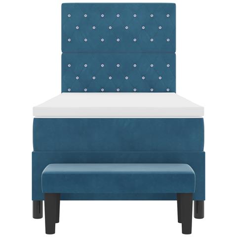 Letto a Molle con Materasso e Panchina Blu Scuro 90x190 cm in Velluto - Foto 9