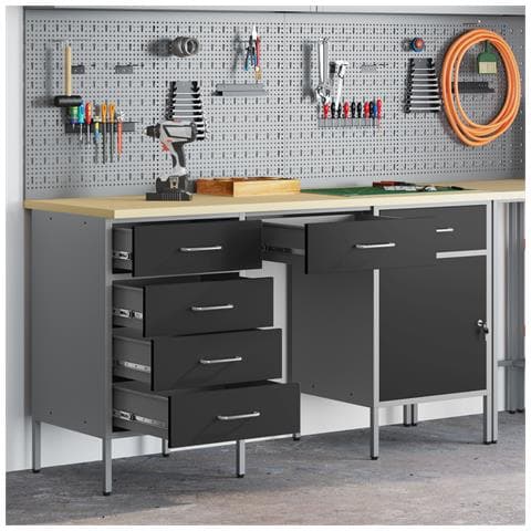 Set di mobili da lavoro a 3 pezzi e tavolo Nero in legno ingegnerizzato e acciaio - Foto 2