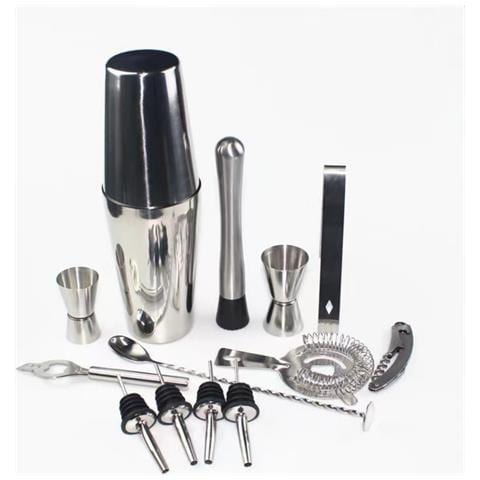 Set Da Barman Boston Shaker 13 Pezzi In Acciaio Inox Argento - Kit Completo Per Cocktail - Foto 1