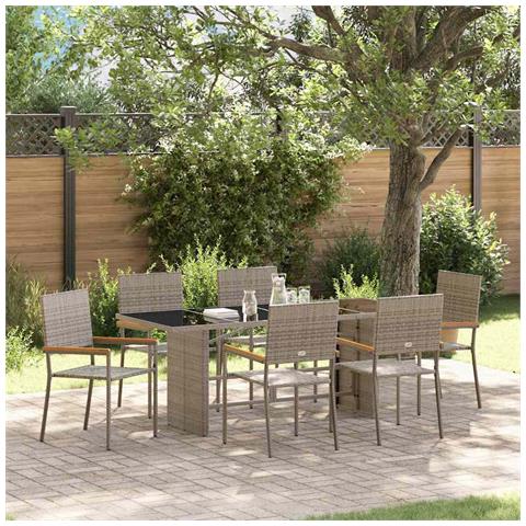 Set da Pranzo per Giardino 7 pcs Grigio 190 x 80 x 75 cm - Foto 2