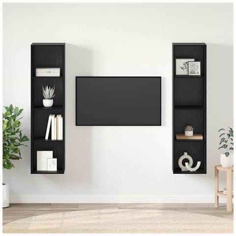 Mobile TV 2 pcs Nero 37 x 37 x 142.5 cm Legno multistrato - Foto 2