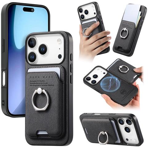 Custodia Nera In Pelle Pu Con Anello E Porta Carte Magnetico Compatibile Con Iphone 17 - Foto 1