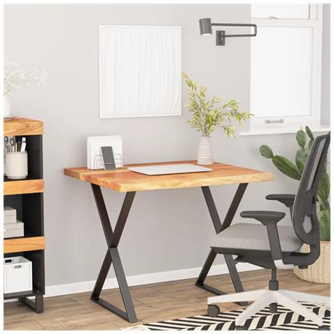 Piano Scrivania 100x80x3,8 Rettangolare Legno Acacia Bordi Vivi - Foto 2