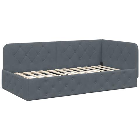Cornice del letto ad angolo Grigio scuro 100 x 200 cm Velluto - Foto 1