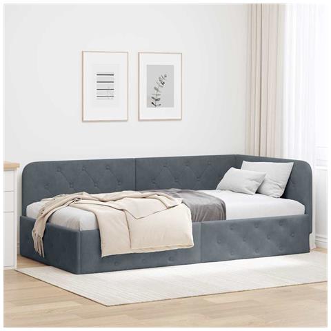 Cornice del letto ad angolo Grigio scuro 100 x 200 cm Velluto - Foto 2