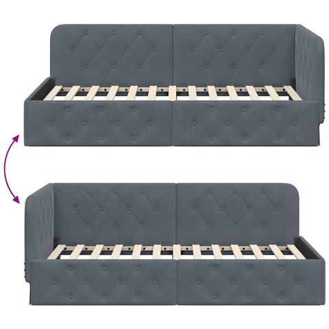 Cornice del letto ad angolo Grigio scuro 100 x 200 cm Velluto - Foto 9