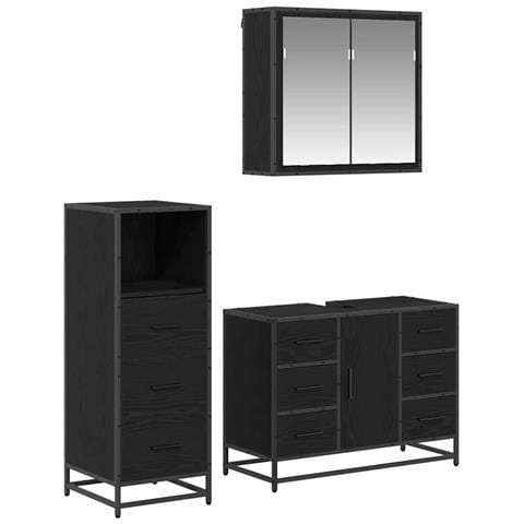 Set di mobili per il bagno 3 pcs Rovere Nero Legno multistrato - Foto 1