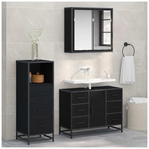 Set di mobili per il bagno 3 pcs Rovere Nero Legno multistrato - Foto 2