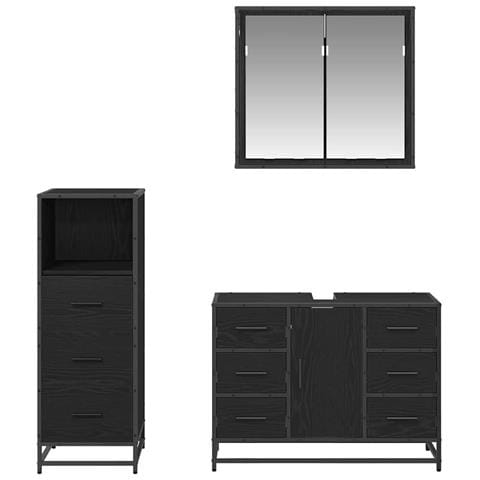 Set di mobili per il bagno 3 pcs Rovere Nero Legno multistrato - Foto 9