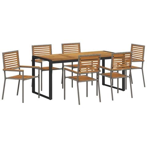 Set da Pranzo per Giardino 7 pcs Grigio e Marrone polyrattan - Foto 1