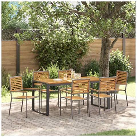 Set da Pranzo per Giardino 7 pcs Grigio e Marrone polyrattan - Foto 2