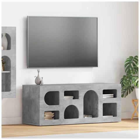 Mobile TV Grigio cemento 100 x 35 x 40 cm Legno multistrato - Foto 2
