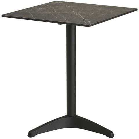 Tavolino Bistrot Quadrato Effetto Marmo Grigio Scuro Con Gambe In Alluminio Nero - Foto 2