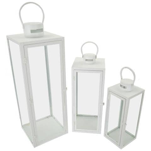 Set 3 Lanterne White In Ferro Bianco E Vetro In Tre Misure - Foto 2