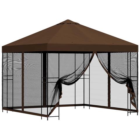 Gazebo da giardino con pareti laterali 3 x 3 m Marrone - Foto 1