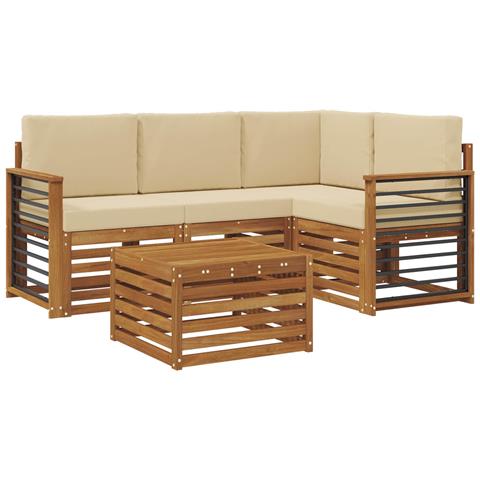 Set di divani da esterno con cuscino 5 pcs Naturale e Beige - Foto 1