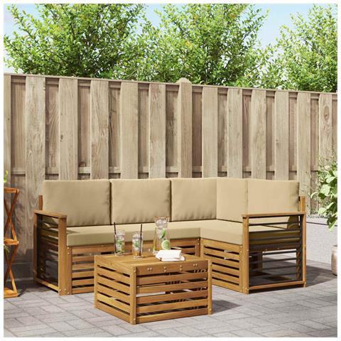 Set di divani da esterno con cuscino 5 pcs Naturale e Beige - Foto 2