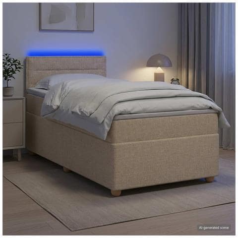 Letto box spring con materasso Crema 100 x 200 cm Tessuto - Foto 2