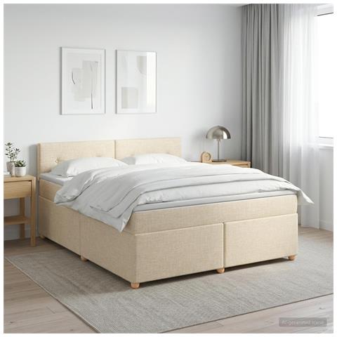 Letto box spring con materasso Crema 140 x 190 cm Tessuto - Foto 10