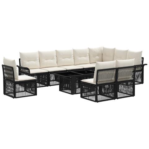 Set Divano da Giardino 11 pz Nero e Bianco Crema polyrattan - Foto 1
