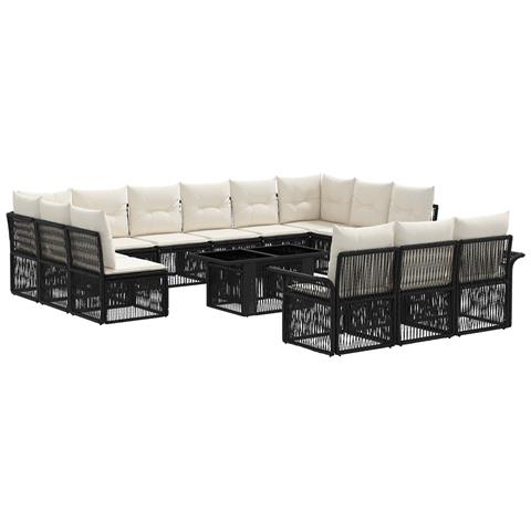 Set Divano da Giardino 14 pz Nero e Bianco Crema polyrattan - Foto 1